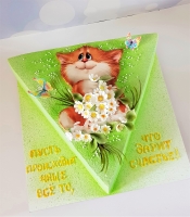 Торт - открытка с котиком треугольная 